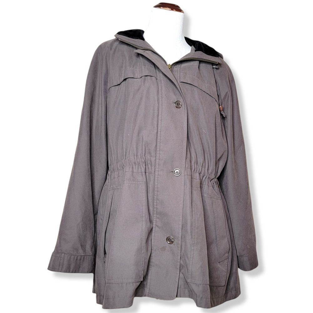 Gallery Velvet Hood Coat Gray Black Size XL - Picture 16 of 16